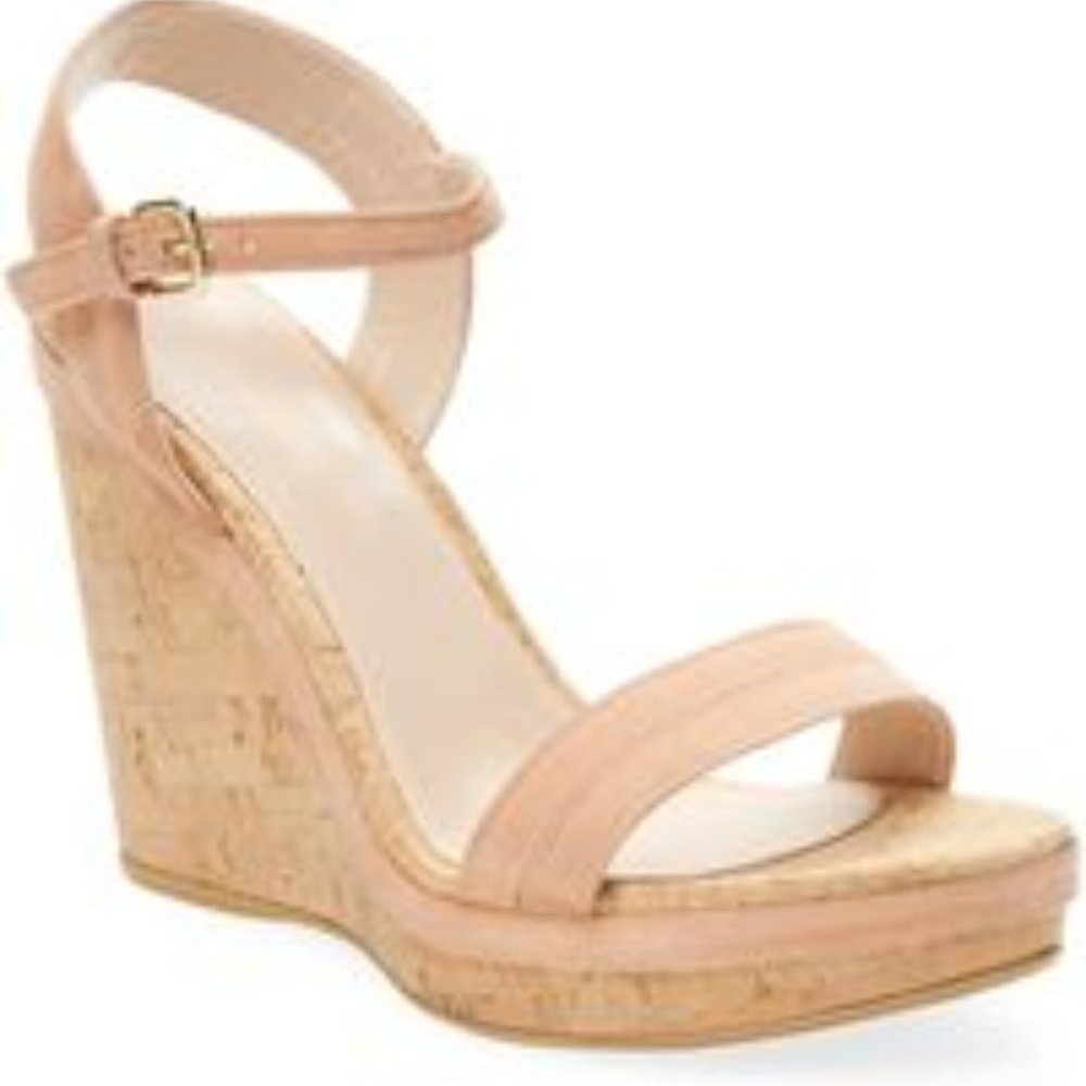 NIB Stuart Weitzman Jezebel Wedges Sz 8 Nude Tan